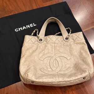 CHANEL CC GHW 2 Way Chain Shoulder Bag Calfskin Leather in Grey